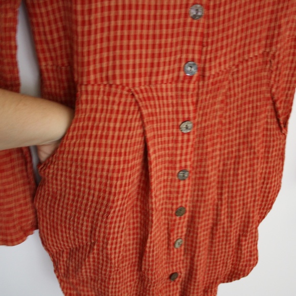 FLAX Red Gingham Checked short dress ButtonTunicS - Picture 4 of 9